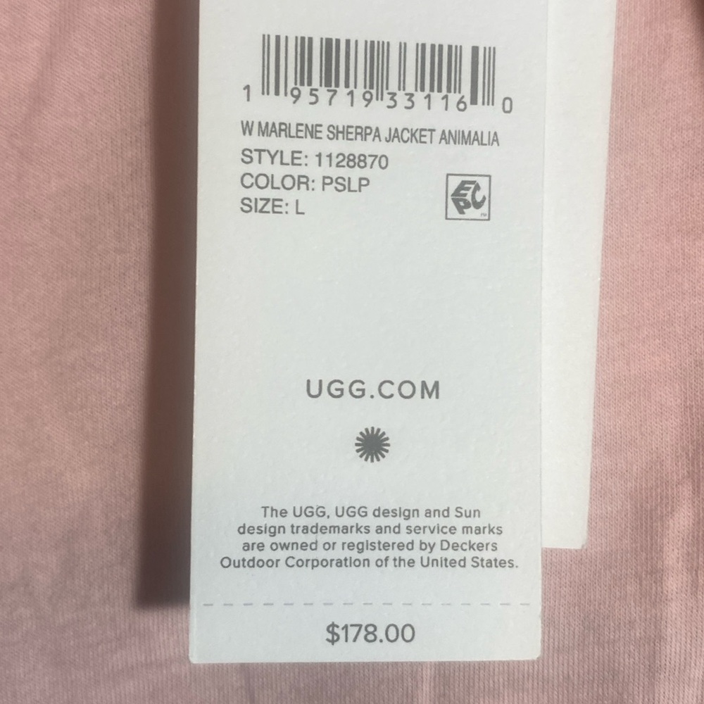 UGG Marlene Sherpa Jacket Animalia Full Zip Plush Fleece Stand Collar WMNS L NWT - Picture 6 of 13
